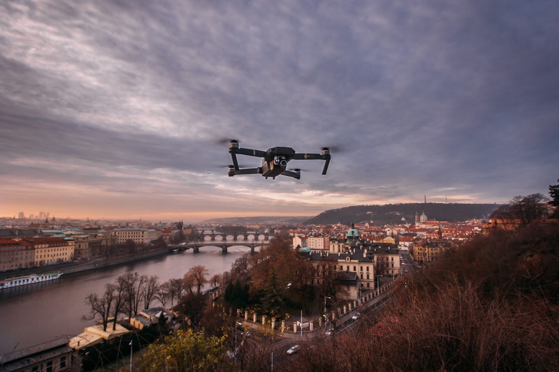 black, urban, 4K, river, sky, sunset, praha 7, daytime, city, nature, cityscape, czech republic, quadcopter, architecture, sunrise, motion, flying, tech