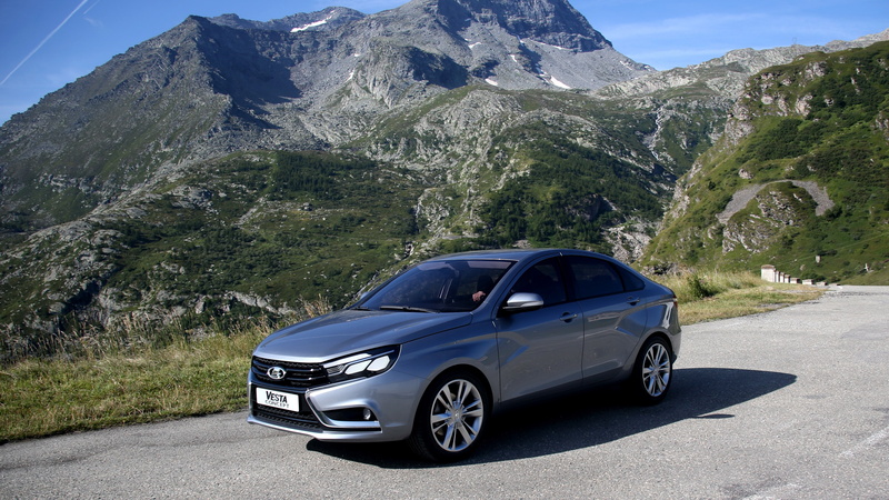 sports car, front, daytime, test drive, silver, road, black, Lada Vesta, 4K, side, 2015 cars, sedan, review, top, city cars
