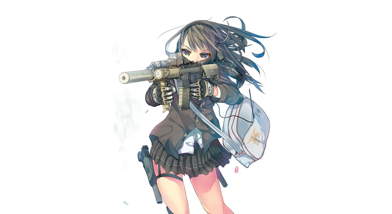 silencer, girls, glock, holographic, white, blue, hair, anime, call, weapons, m4a1, school, black, simple, guns, uniforms, duty, flashlight, background
