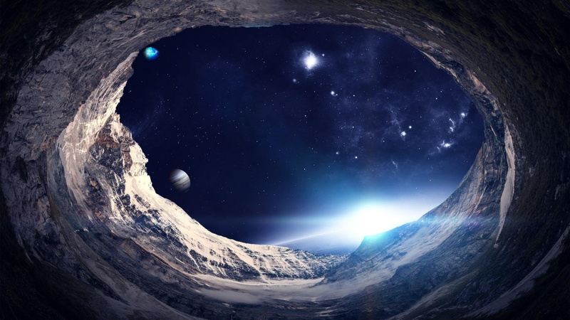 planet, fantasy, galaxy, cave, fantasy art, sky, 1080P, darkness, hole, space, sinkhole
