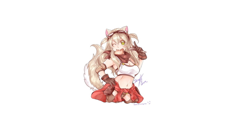 wink, original characters, 1080P, goggles, Lily the Fox Mechanic, nekomimi, bread