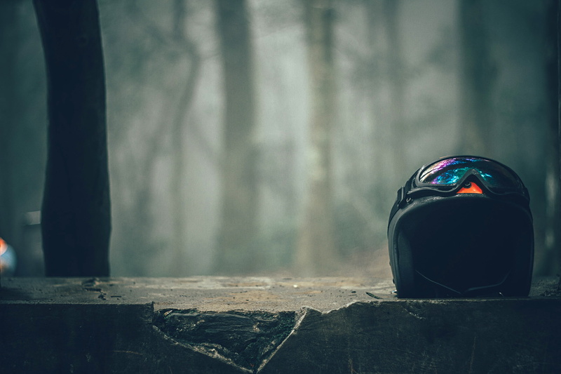 landscape, daylight, single object, goggles, close-up, fear, wood - material, scenic, black, spooky, concrete, gray, sport, foggy, blurred background, tree