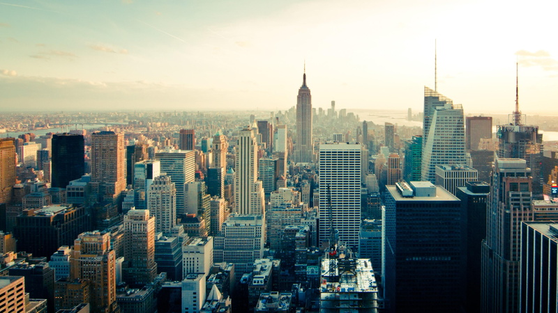 rays, sky line, new york, roof, united states, gray, usa, building, tower, sky, 4K