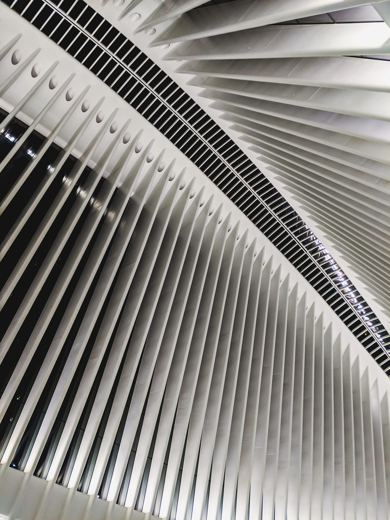 futuristic, clean, oculus, pattern, backgrounds, abundance, technology, metal, indoors, full frame, repetition, building, nyc, ny, silver colored, curve