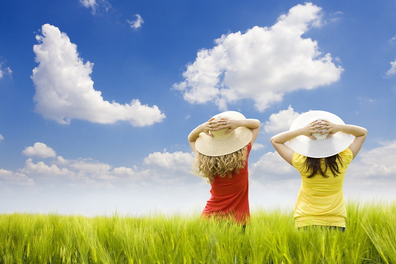 sunhats, rural Scene, field, land, girls, rear View, meadow, sun, one Person, females, white, air, relaxation, adult, outdoors, environment, wheat, togetherness