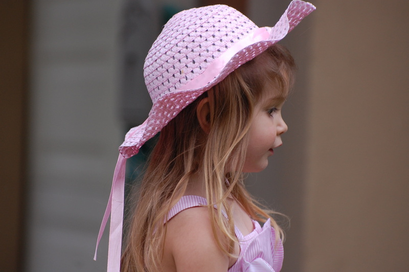 youth, pink, profile view, females, wearing, outdoors, photography, pink color, portrait, sunhat, focus, caucasian Ethnicity, women, blond hair, hat, people