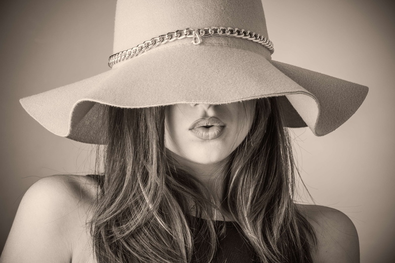 monochrome, front view, beautiful, adult, glamour, perso, human face, close-up, fashion model, lips, horizontal, covering, long hair, hair, one person