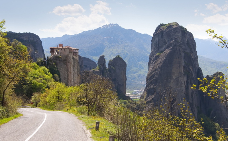 greece, Meteora, the road, 1080P, the mountains
