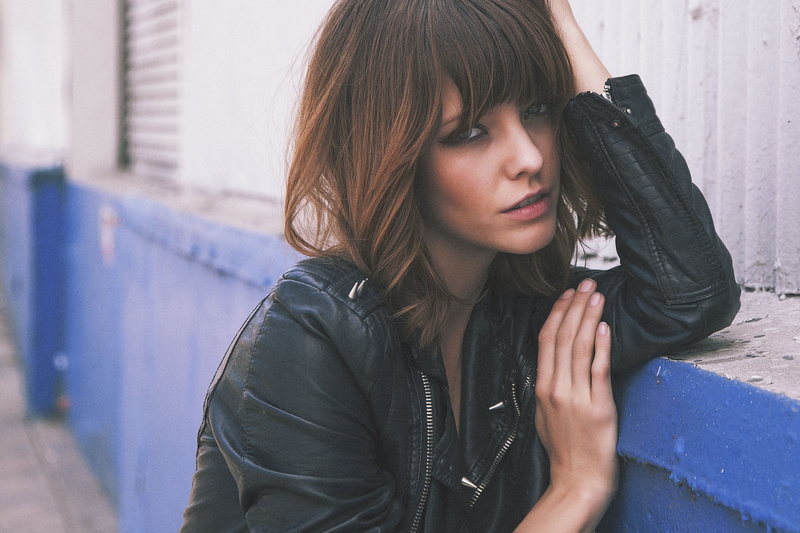 portrait, leather jacket, beauty, brunette, warm clothing, model, adult, front view, beautiful woman, teenager, casual clothing, young women, jacket, one person