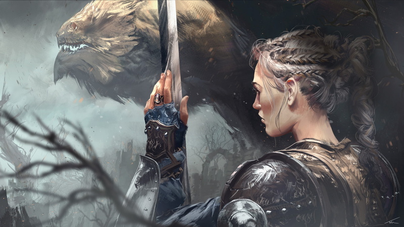 1080P, fantasy art, warrior, armor, animals, Thomas Chamberlain - Keen, sword
