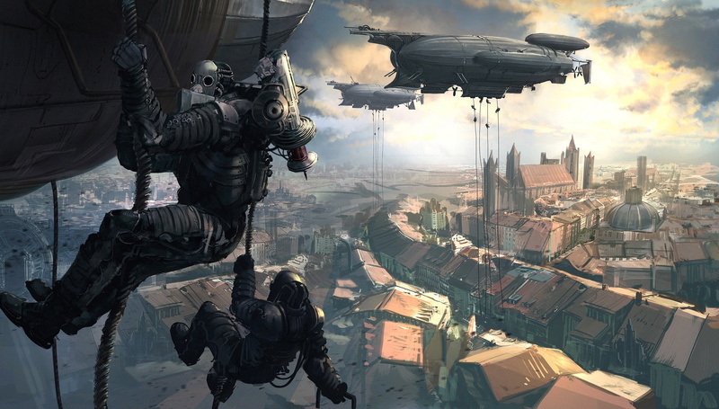 airships, Thomas Chamberlain - Keen, landing, Perdido Street Station, the city, 1080P