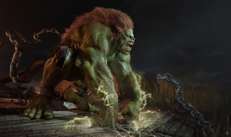 Blanka, digital art, fantasy art, render, Street Fighter, 4K