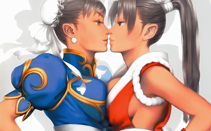 chun li, shiranui, 2K, mai, fighter, yuri, brown, street, hair