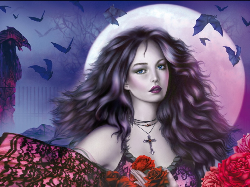 adult, lifestyles, women, Evil, portrait, Gothic, looking at camera, headshot, fantasy, Dark, front view, hair, artwork, lipstick, young women, 1080P