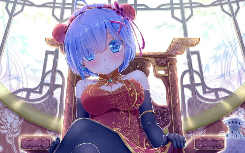 chinese clothes, rem, Re:Zero kara Hajimeru Isekai Seikatsu, Anime, smile, 2K