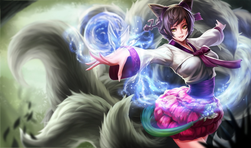 Magic, ears, tail, multiple, Foxgirl, 4K, Chinese, Ahri, clothes, league, of, legends, animal, tails, Goomrrat