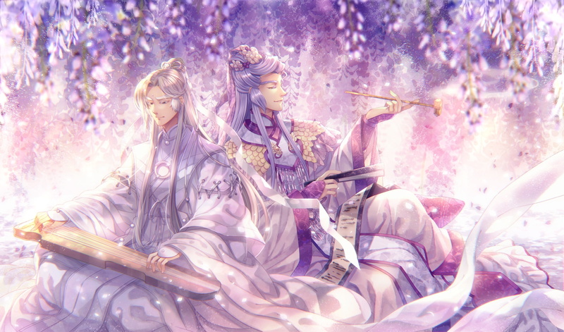 Anime, fragility, young women, tree, lifestyles, plant, sunlight, bouquet, 1080P, young adult, flower arrangement, beauty, clothing, flower, purple, women