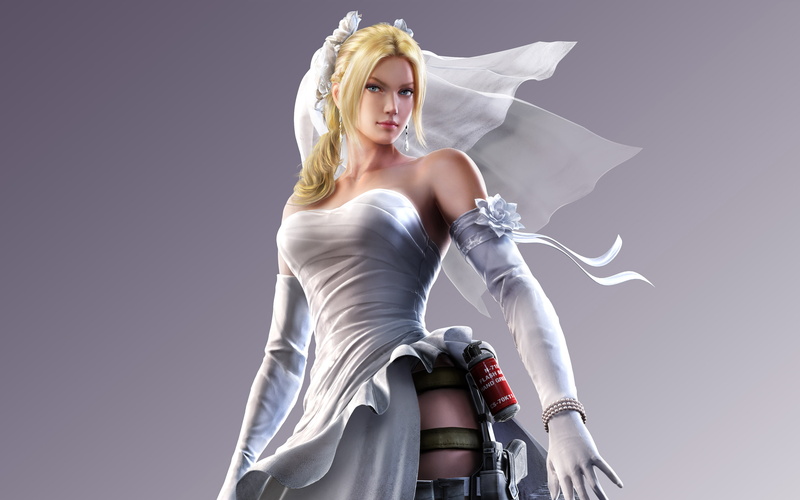 one person, blond hair, Tekken, Nina, Williams, clothing, copy space, three quarter length, studio shot, Street, x, gray background, Fighter, 4K, indoors