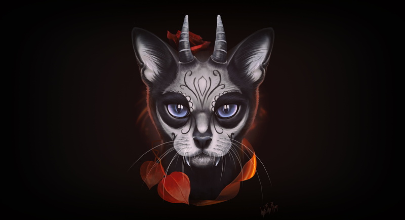 Into The Bear, A fan of Santa Muerte, Santa Muerte, Holy Death, Art, Death, Cat, Minimalism, 4K, by Into The Bear, Eyes