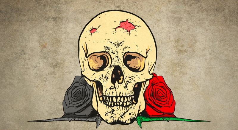 720P, indoors, rose, human skull, human skeleton, people, costume, skull, fear, celebration, horror, disguise, mask, human body part, red, artwork, mask - disguise