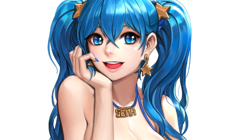 tails, ake, sona, league of legends, girl, art, cherry Lich, white background, 1080P