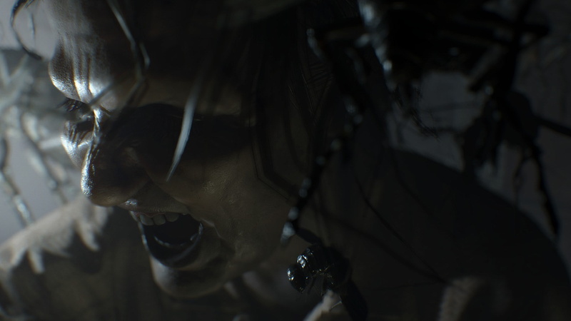 mid adult, 1080P, close-up, animals in the wild, one animal, human face, dark, profile view, men, indoors, body part, headshot, human body part, resident evil 7 biohazard