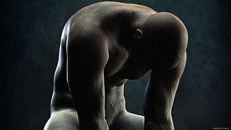 men, studio shot, one person, rear view, adult, healthy lifestyle, shirtless, bending, indoors, strength, human body part, limb, body part, black background