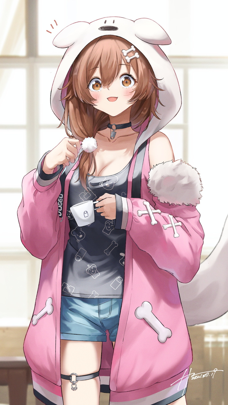 anime girls, brunette, 4K, Inugami Korone, Hololive, anime, Virtual Youtuber, vertical, open mouth