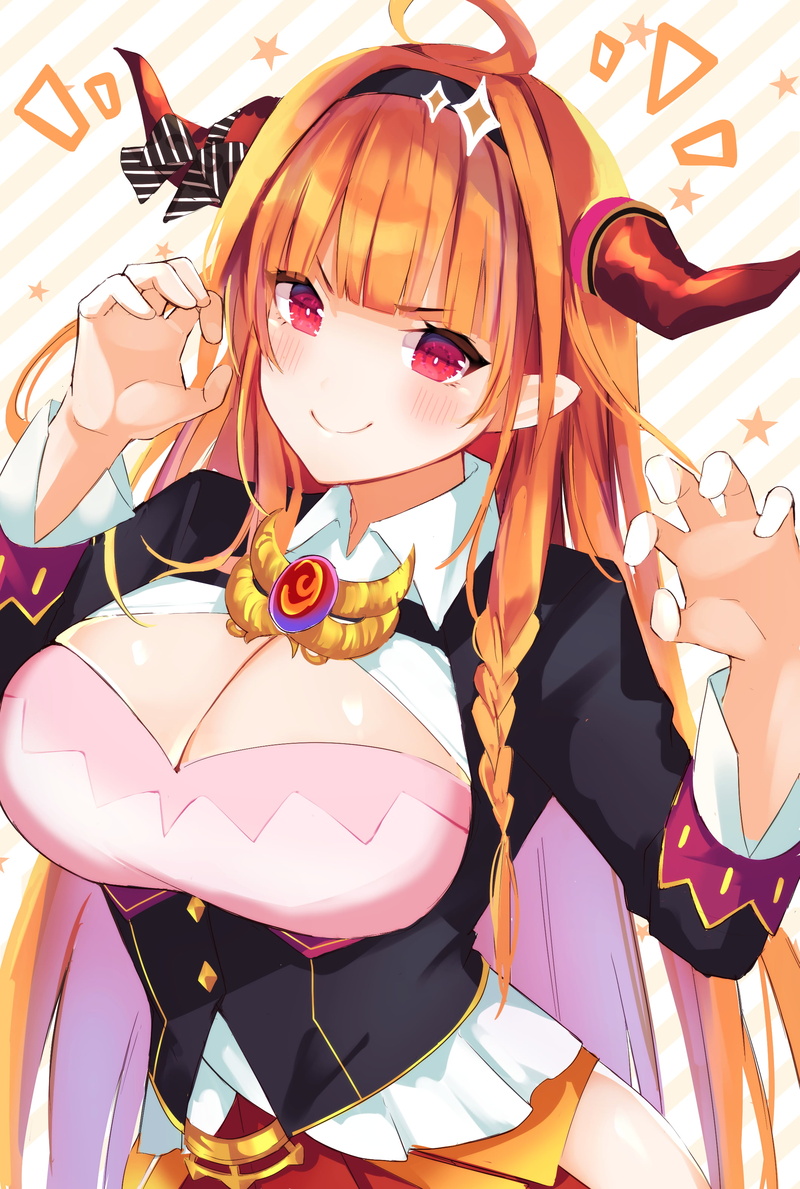 red eyes, Kiryu Coco, 2K, cleavage, Goroo, anime girls, smiling, Hololive