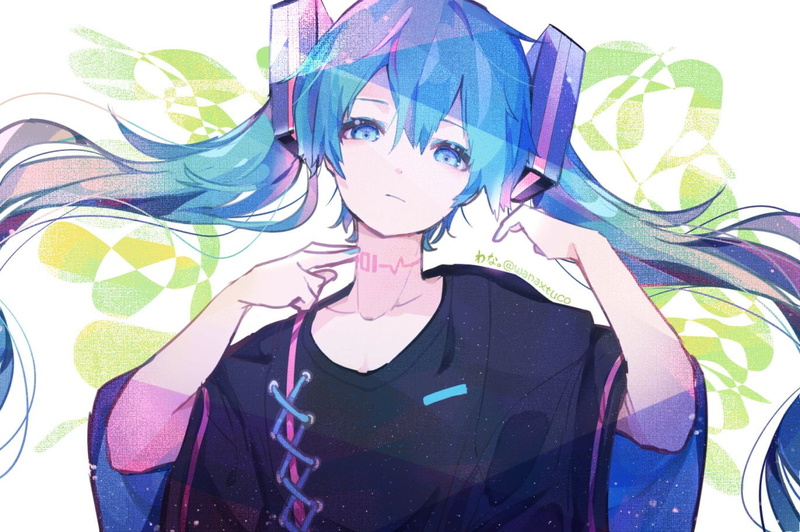 anime girls, Vocaloid, Hatsune Miku, twintails, headphones, long hair, YouTube, Kaguya Luna, blue hair, 720P, blue eyes