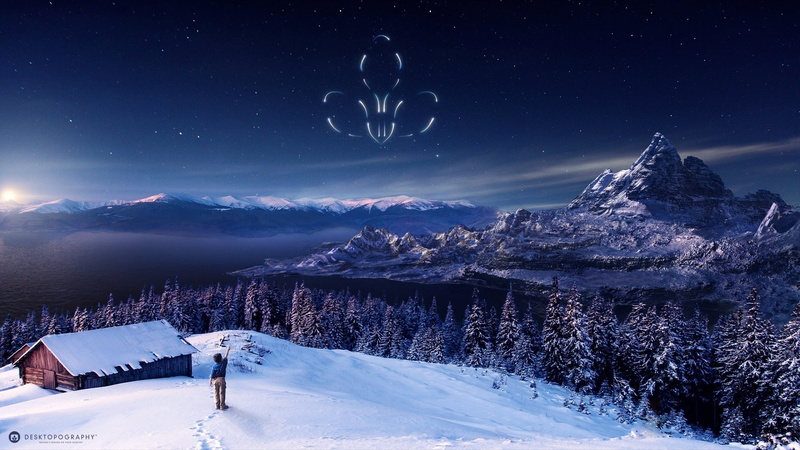 landscape, A Dreamy World, coniferous tree, mountain range, tree, nature, night, snow, sky, no people, snowcapped mountain, pine tree, star - space, scenics - nature