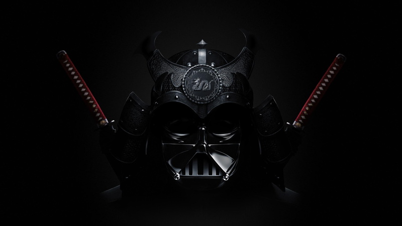 artwork, digital art, 2K, sword, samurai, mask, Star Wars, Asian, katana, Darth Vader