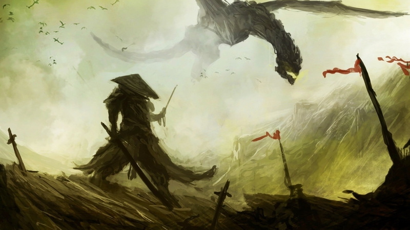 death, soldier, concept art, warrior, dragon, samurai, fantasy art, 1080P, war, artwork