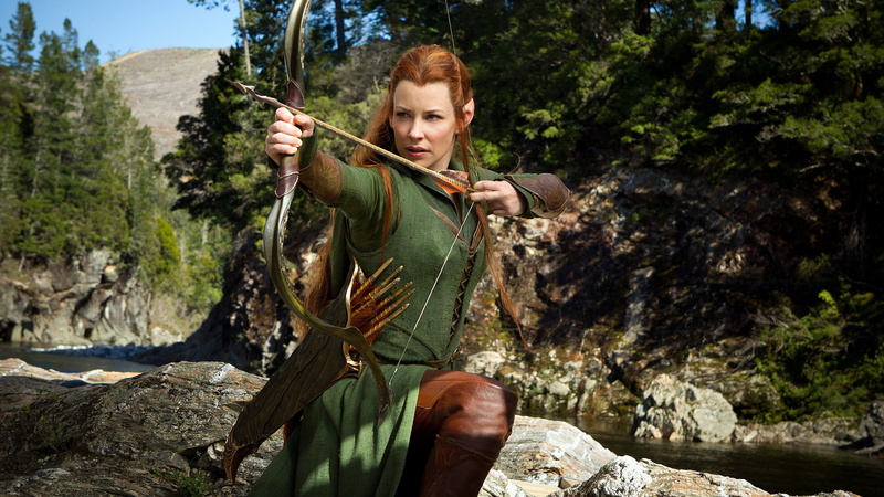 holding, arrow - bow and arrow, young adult, tree, rock - object, forest, day, Tauriel, young women, outdoors, Evangeline Lilly, river, one person, plant