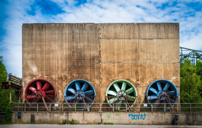 landscape park duisburg, mills, plant, fan, day, north landscape park, water, cloud - sky, sky, blue, Landscape Park, boundary, white, wall - building feature