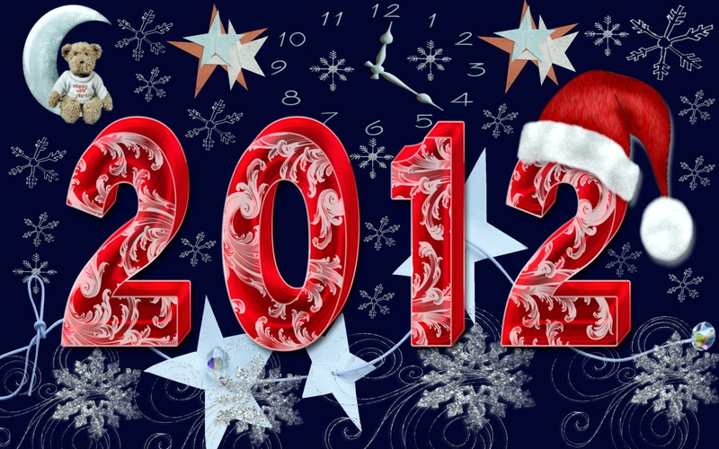 art, 2012, 720P, Abstract, Moon, year, cg, d, stars, new, snow flakes, hd, New Year