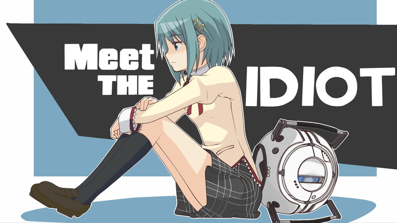 madoka, robot, crossover, sayaka, parody, seifuku, magica, eyes, mahou, wheatley, shoujo, miki, portal, blue, hangaku, short, 1080P, hair
