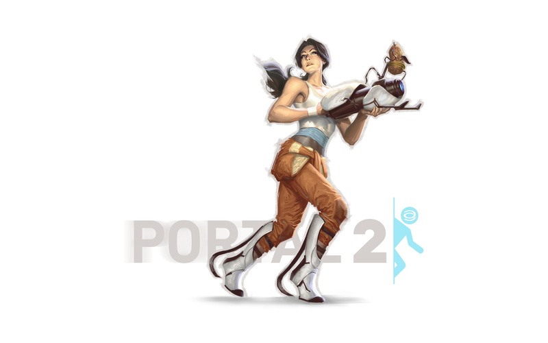 hd, white, portal, 1080P, chell, drawing, video games