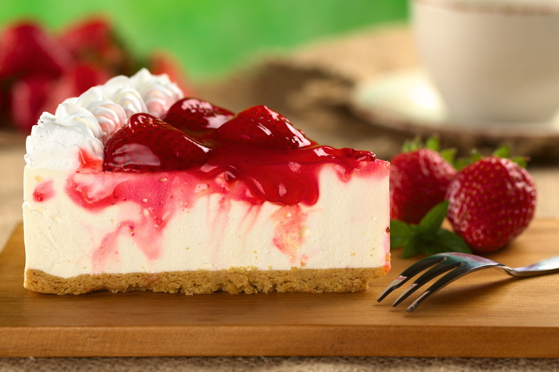 indoors, berries, backgrounds, freshness, healthy eating, brown, baked, tart - dessert, strawberry, table, eating utensil, sweet, fork, food, pastry, fruit