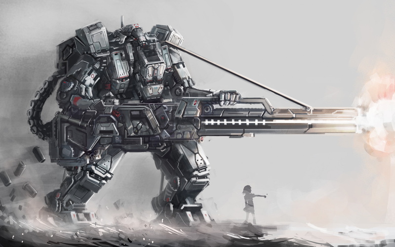 art, silhouette, guns, girl, 4K, osama backgrounds, Download 3840x2400 art, giant, robot