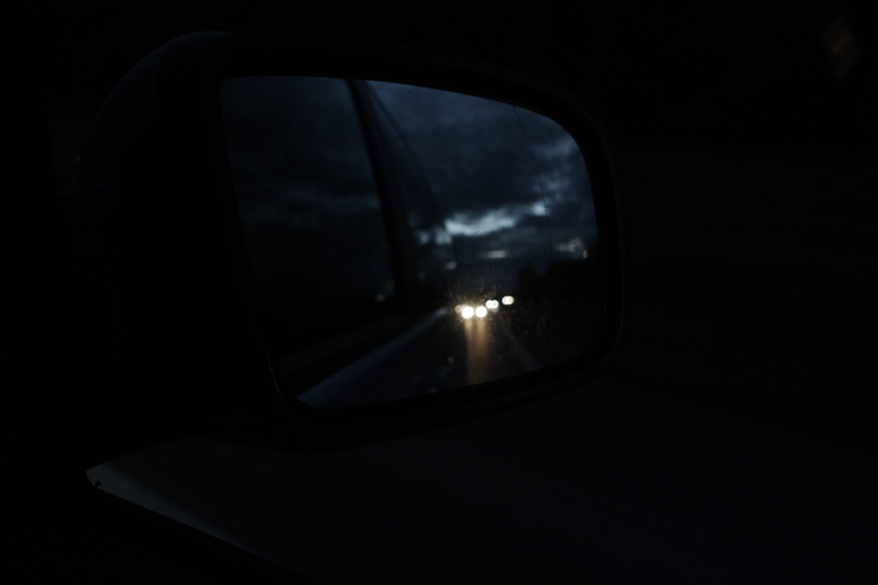 night, sky, black color, vehicle mirror, motor vehicle, travel, close-up, reflection, nature, side-view mirror, transparent, glass - material, car interior