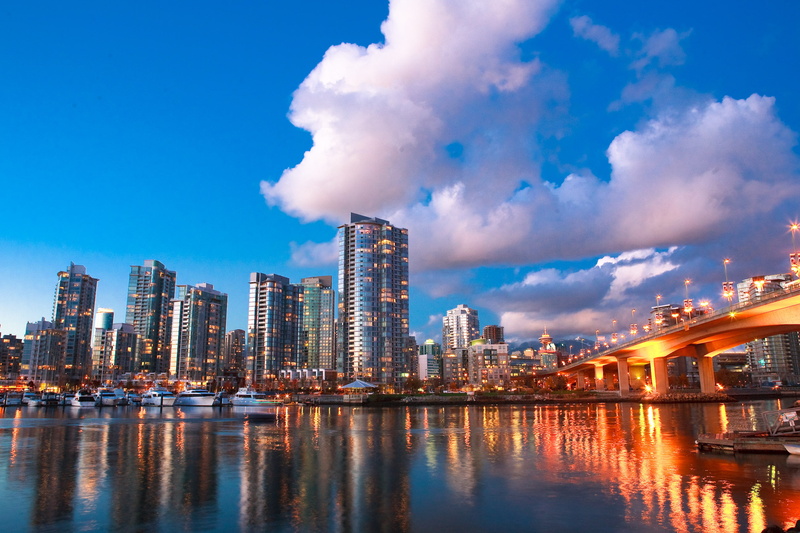 cityscape, blue, sea, 2K, night, photograhpy, city, clouds  creek, Bridge, building Exterior, sky, long exposure, urban Scene, false creek, downtown District