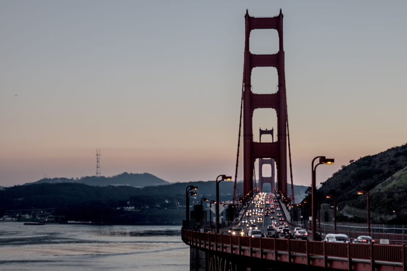 sunset, travel Destinations, mountain, no people, suspension Bridge, san Francisco - California, 5K, vehicle, urban Scene, famous Place, architecture And Buildings