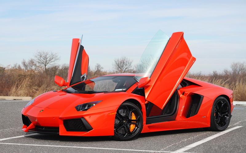 coupe, 2K, car, sports, aventador, Lamborghini, lp, Orange, Supercar, Opened, Doors