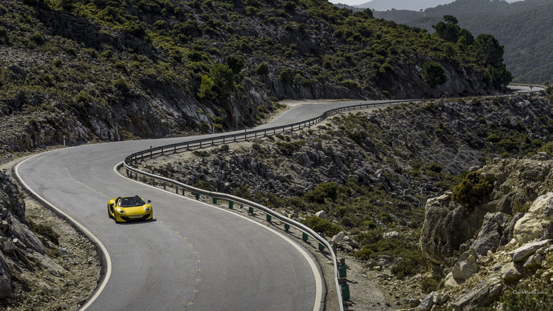 transportation, road, vehicle, no people, nature, winding road, the way forward, car, land vehicle, mountain road, plant, mountain, McLaren MC4-12C, high angle view