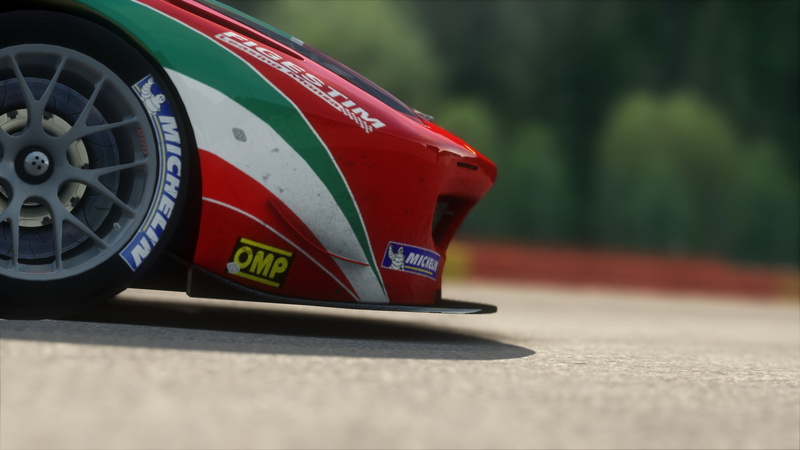 motor vehicle, close-up, car, communication, selective focus, no people, focus on foreground, Assetto Corsa, motor racing track, red, transportation, 4K