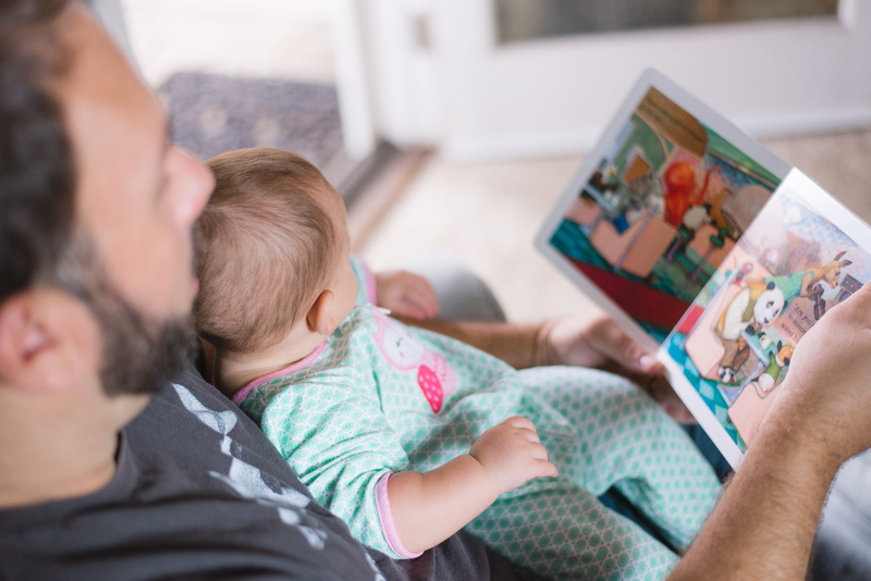 people, caucasian, 4K, indoors, female, females, childhood, mid adult, girl, story, males, daughter, holding, father, son, beard, togetherness, child