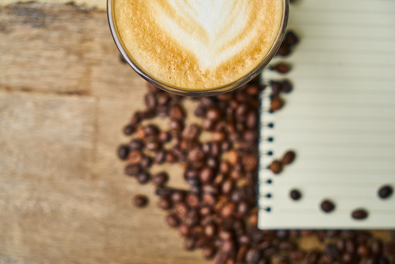 nobody, paper, eating, core, refreshment, beside, frothy drink, breakfast, cappuccino, macro, latte, backgrounds, Coffee, glass, notebook, roasted coffee bean