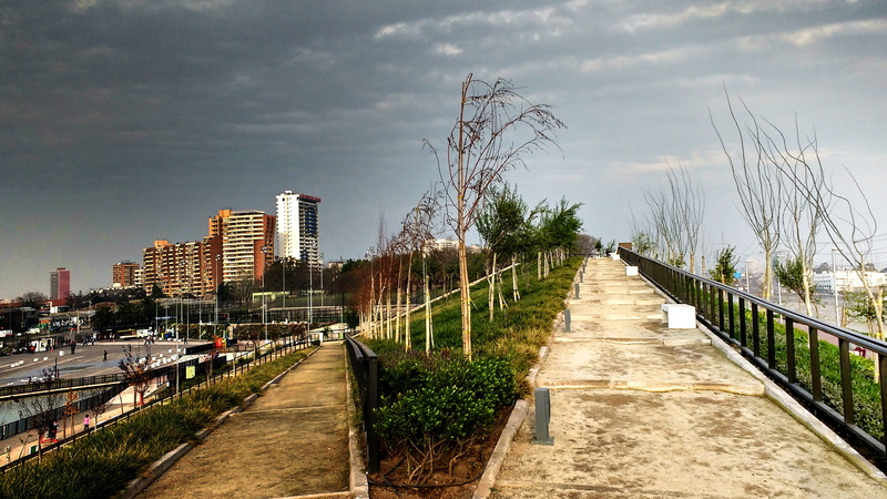 skyscraper, nature, chile, building exterior, footpath, way, street, the way forward, parque fluvial padre renato poblete, transportation, no people, quinta normal