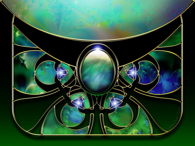still life, light, normal, indoors, shape, science, digital composite, green fractal, metal, blue, light - natural phenomenon, geometric shape
